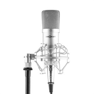 OneConcept Mic-700, štúdiový mikrofón, O 34 mm, kardioidný, pavúk, ochrana proti vetru, XLR, strieborný