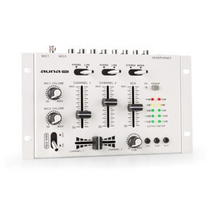 Auna Pro TMX-2211, MKII, DJ-Mixer, 3/2 kanálov, crossfader, talkover, montáž na rack, biely