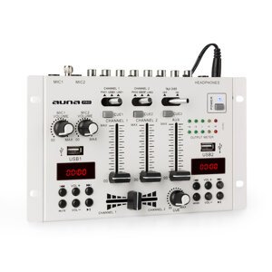 Auna Pro DJ-22BT, MKII, mixér, 3/2 kanálový-DJ-mixážny pult, BT, 2xUSB, montáž na rack, biely