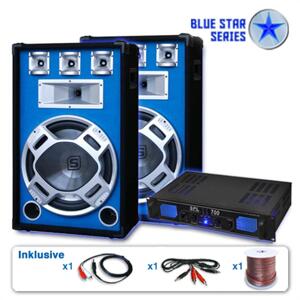 Skytronic PA set Blue Star Series "Beatstar", PA zosilňovač, 700W max., PA reproduktor, 800W, max., vrátane kábla