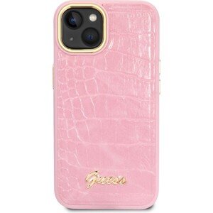 Guess PU Croco with Metal Camera Outline Zadný Kryt pre iPhone 14 Max Pink