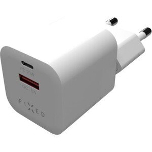 Sieťová nabíjačka FIXED Mini s USB-C a USB výstupom, podpora PD a QC 3.0, 20W, biela