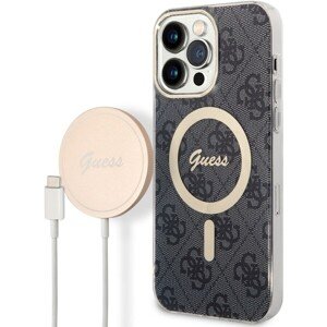 Guess 4G MagSafe Kompatibilný Zadný Kryt + Bezdrôtová Nabíjačka pre iPhone 14 Pro Max Black