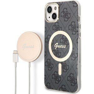 Guess 4G MagSafe Kompatibilný Zadný Kryt + Bezdrôtová Nabíjačka pre iPhone 14 Plus Black
