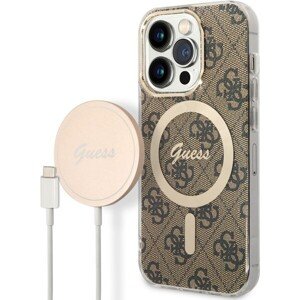 Guess 4G MagSafe Kompatibilný Zadný Kryt + Bezdrôtová Nabíjačka pre iPhone 14 Pro Brown