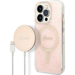 Guess 4G MagSafe Kompatibilný Zadný Kryt + Bezdrôtová Nabíjačka pre iPhone 14 Pro Pink