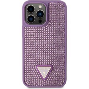 Guess Rhinestones Triangle Metal Logo Kryt pre iPhone 14 Pro Max Purple
