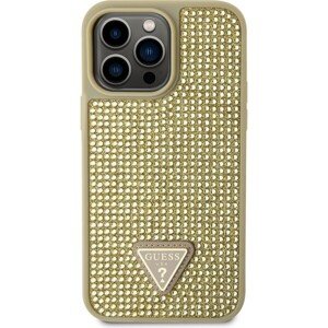 Guess Rhinestones Triangle Metal Logo Kryt pre iPhone 14 Pro Max Gold