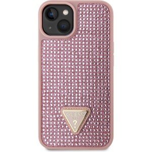 Guess Rhinestones Triangle Metal Logo Kryt pre iPhone 14 Pink