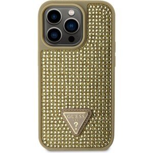 Guess Rhinestones Triangle Metal Logo Kryt pre iPhone 14 Pro Gold