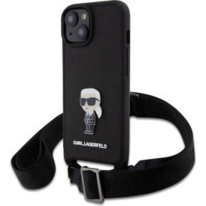Karl Lagerfeld Saffiano Crossbody Metal Ikonik Zadný Kryt pre iPhone 15 Plus Black