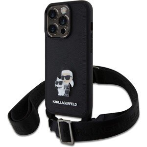 Karl Lagerfeld Saffiano Crossbody Metal Karl and Choupette Zadný Kryt pre iPhone 15 Pro Black