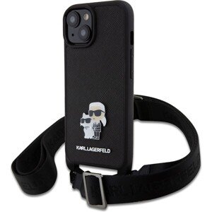 Karl Lagerfeld Saffiano Crossbody Metal Karl and Choupette Zadný Kryt pre iPhone 15 Plus Black