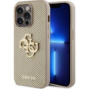 Guess PU Perforated 4G Glitter Metal Logo Zadný Kryt pre iPhone 14 Pro Gold