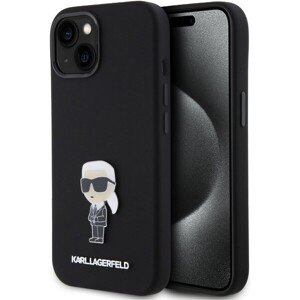 Karl Lagerfeld Liquid Silicone Metal Ikonik Zadný Kryt pre iPhone 15 Black