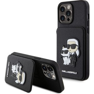 Karl Lagerfeld PU Saffiano Card Slot Stand Karl and Choupette Zadný Kryt pre iPhone 15 Pro Max Black