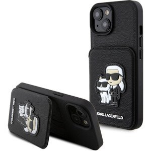 Karl Lagerfeld PU Saffiano Card Slot Stand Karl and Choupette Zadný Kryt pre iPhone 15 Black