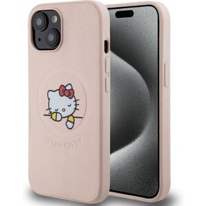Hello Kitty PU Kitty Asleep Logo MagSafe Zadný Kryt pre iPhone 15 Pink
