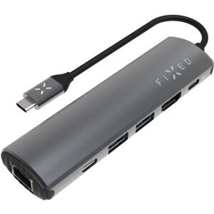 6-portový hliníkový USB-C FIXED HUB Pro, pre notebooky a tablety, šedý