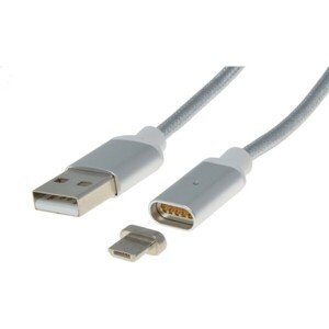 PremiumCord kábel micro USB 2.0 - USB A-B magnetický 1m strieborný