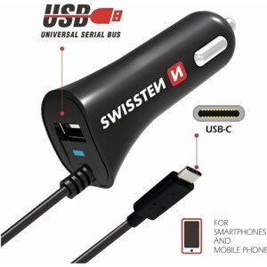 SWISSTEN CL autonabíjačka USB-C a USB 2,4A