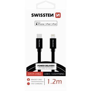 Swissten Textile kábel USB-C / Lightning MFi 1,2 M čierny