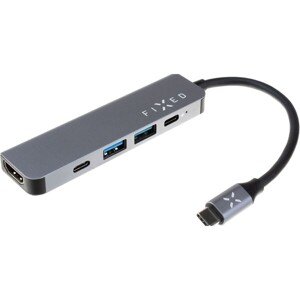 FIXED USB-C HUB Mini 5-portový pre notebooky a tablety sivý