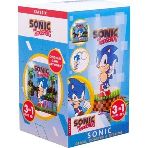 Sonic darčeková sada 3 v 1 - kľúčenka, tácka a pohár