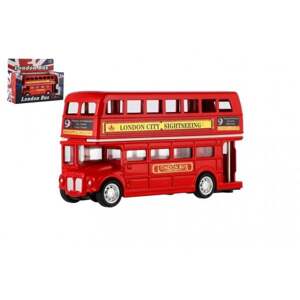 Teddies Autobus "Londýn" červený poschodový kov/plast 12cm na spätné natiahnutie v krabičke 00861215