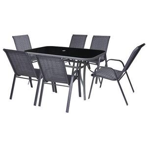 Strend Pro ANTOINE SET 802343 - Set terasový, stôl sklenený + 6x stolička, moonstone-tmavošedý