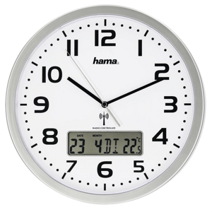 Hama 186333 - Extra, nástenné hodiny riadené rádiovým signálom, s dátumom a teplotou 30cm