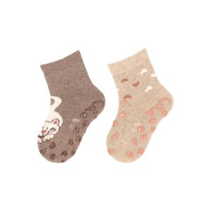 STERNTALER Ponožky protišmykové na lozenie Myška a srdiečka ABS 2ks hnedá melanž dievča v.18 6-12m 8012423-995-18