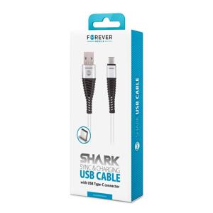 Forever USB-C kábel 1m shark biely textilný DATAUSBCFORWH - Prepojovací kábel 2A