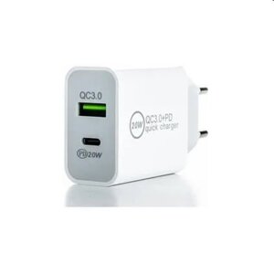 ER POWER Sieťová nabíjačka s  USB-C/USB-A, PD, QC, 20W, biela ERPW20PD2WH