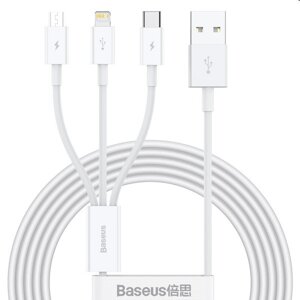 Baseus CAMLTYS-02 Superior Fast Charging Dátový Kábel 3v1 USB-C/ Lightning/ MicroUSB 1.5m, biely 57983104529