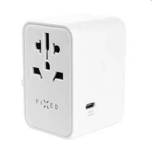 FIXED Travel adapter for EU, UK and USA/AUS, with 3xUSB-C and 2xUSB output, GaN, PD 65W, white, vystavený, záruka 21 mes FIXCT65-3C2A-WH
