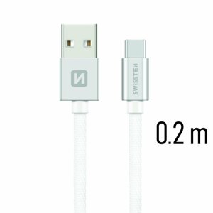 Dátový kábel Swissten textilný s USB-C konektorom a podporou rýchlonabíjania, Silver 71521103