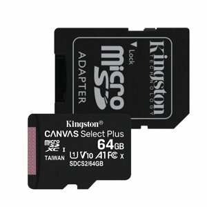 Kingston Canvas SeIect Plus Micro SDXC 64GB + SD adaptér, UHS-I A1, Class 10 - rýchlosť 100 MB/s