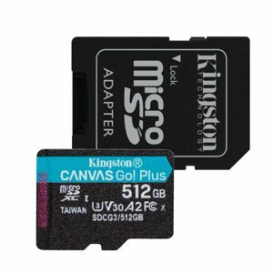 Kingston Canvas Go Plus Micro SDXC 512 GB , SD adaptér, UHS-I U3 A2, Class 10 - rýchlosť 170/90 MB/s