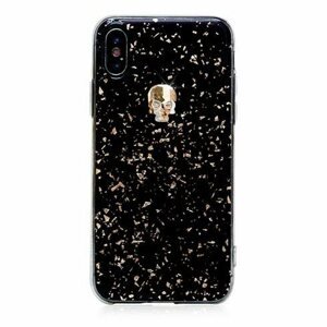 Swarovski kryt Treasure pre iPhone XS/X - Black Galaxy/Gold Skull IPXS-TR-BK-GLD