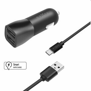 FIXED Autonabíjačka Smart Rapid Charge 2x USB s káblom USB/USB-C 1m, 15W, čierna FIXCC15-2UC-BK