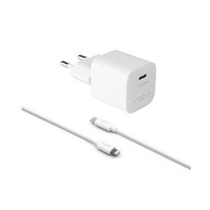 FIXED Mini charger set with USB-C output andUSB-C/Lightning, PD, MFI, 1 m, 20W, white FIXC20M-CL-WH