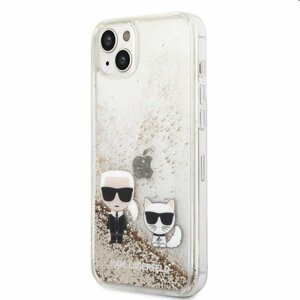 Puzdro Karl Lagerfeld Liquid Glitter Karl and Choupette for iPhone 14 Plus, gold 57983111466