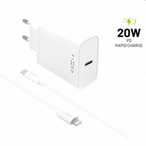 FIXED Travel Charger Smart Rapid Charge with 2 x USB PD,20W + Data Cabel USB-C/Lightning MFI 1m, white - OPENBOX (Rozbal FIXC20-CL-WH